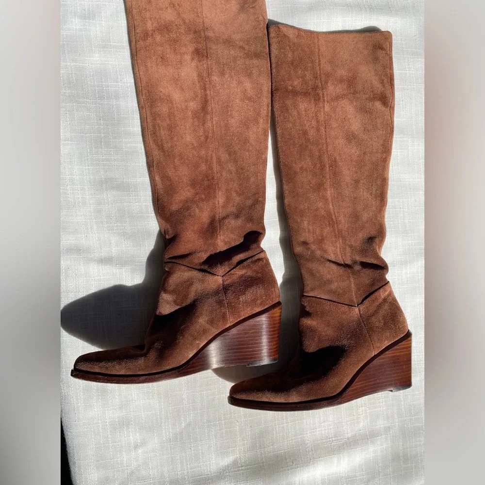 VINCE Marlow Tall Wedge Knee High Suede Boots Size7.5